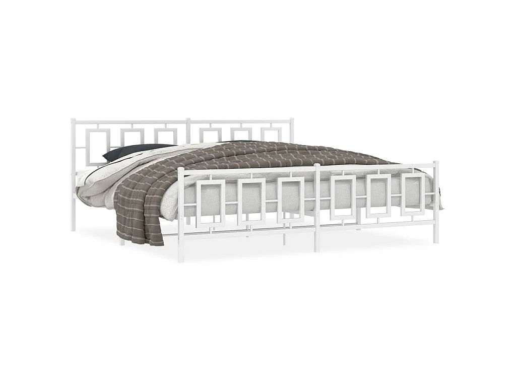 Cadre de lit métal sans matelas et pied de lit blanc 193x203 cm