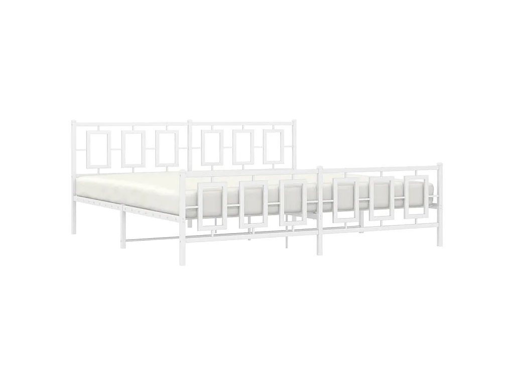 Cadre de lit métal sans matelas et pied de lit blanc 193x203 cm