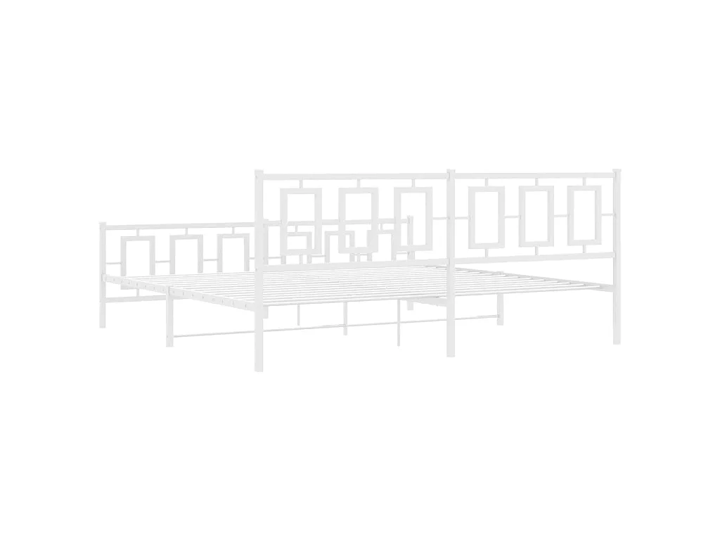 Cadre de lit métal sans matelas et pied de lit blanc 193x203 cm