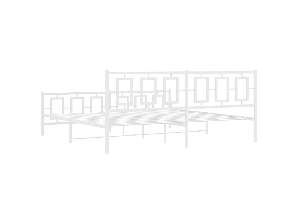 Cadre de lit métal sans matelas et pied de lit blanc 193x203 cm