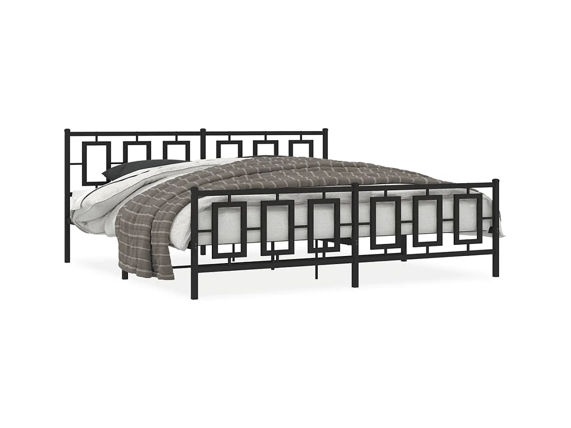 Cadre de lit métal sans matelas avec pied de lit noir 193x203cm