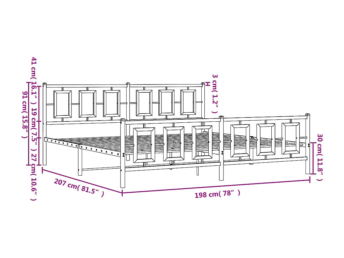 Bettgestell mit Kopf- und Fußteil Metall Schwarz 193x203 cm