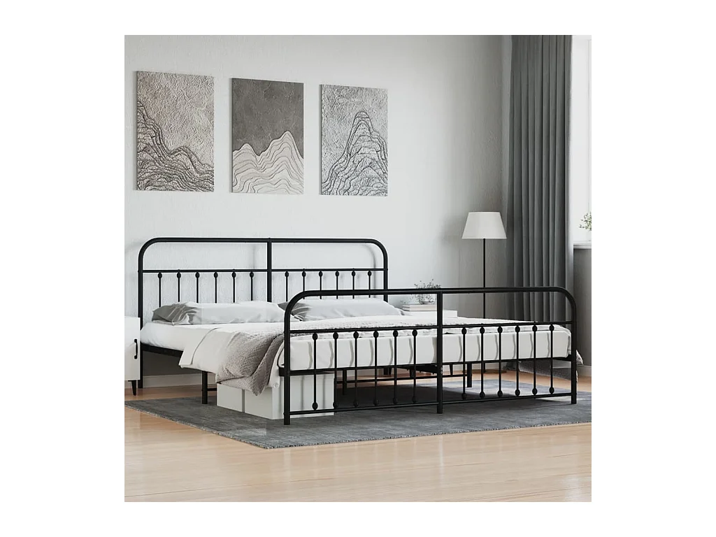 Estructura cama sin colchón con estribo metal negro 193x203 cm