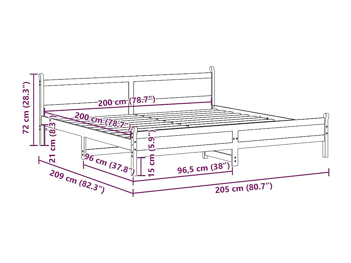 Bedframe zonder matras massief grenenhout wit 200x200 cm