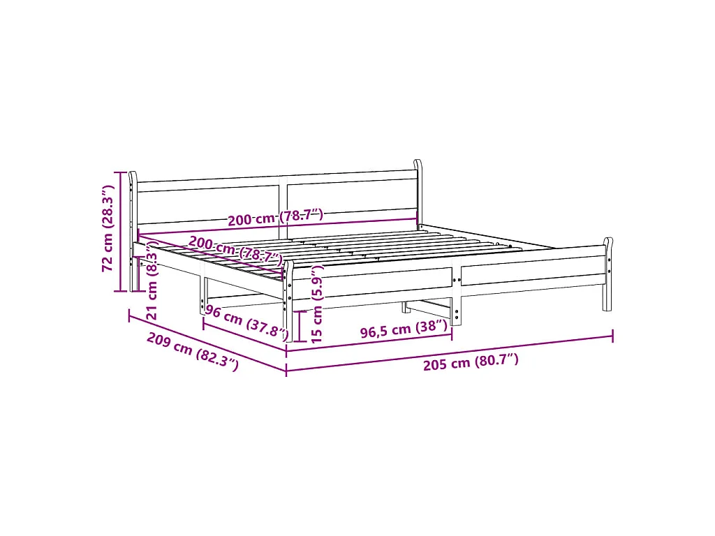 Giroletto senza Materasso Bianco 200x200 cm Legno Massello Pino