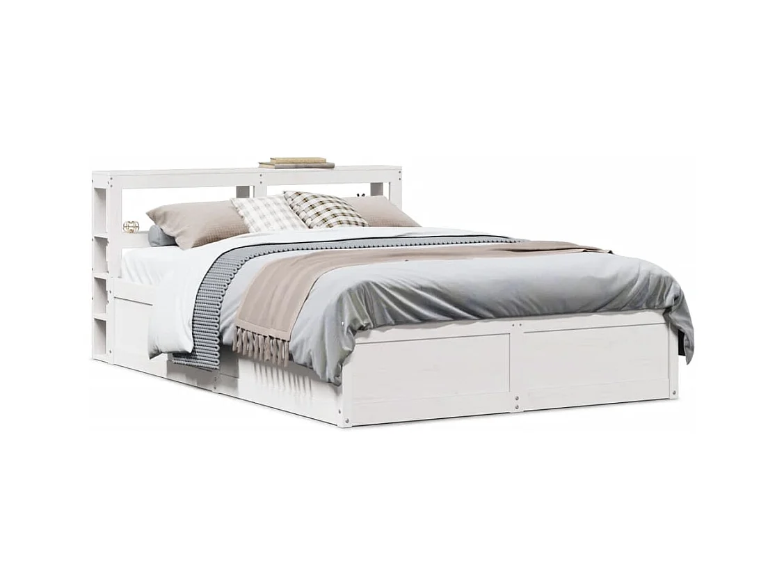 Massivholzbett mit Kopfteil Weiß 150x200 cm Kiefer