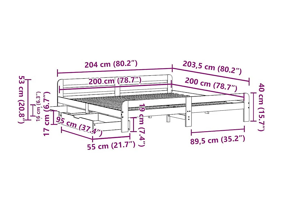 Cadre de lit sans matelas 200x200 cm bois massif de pin