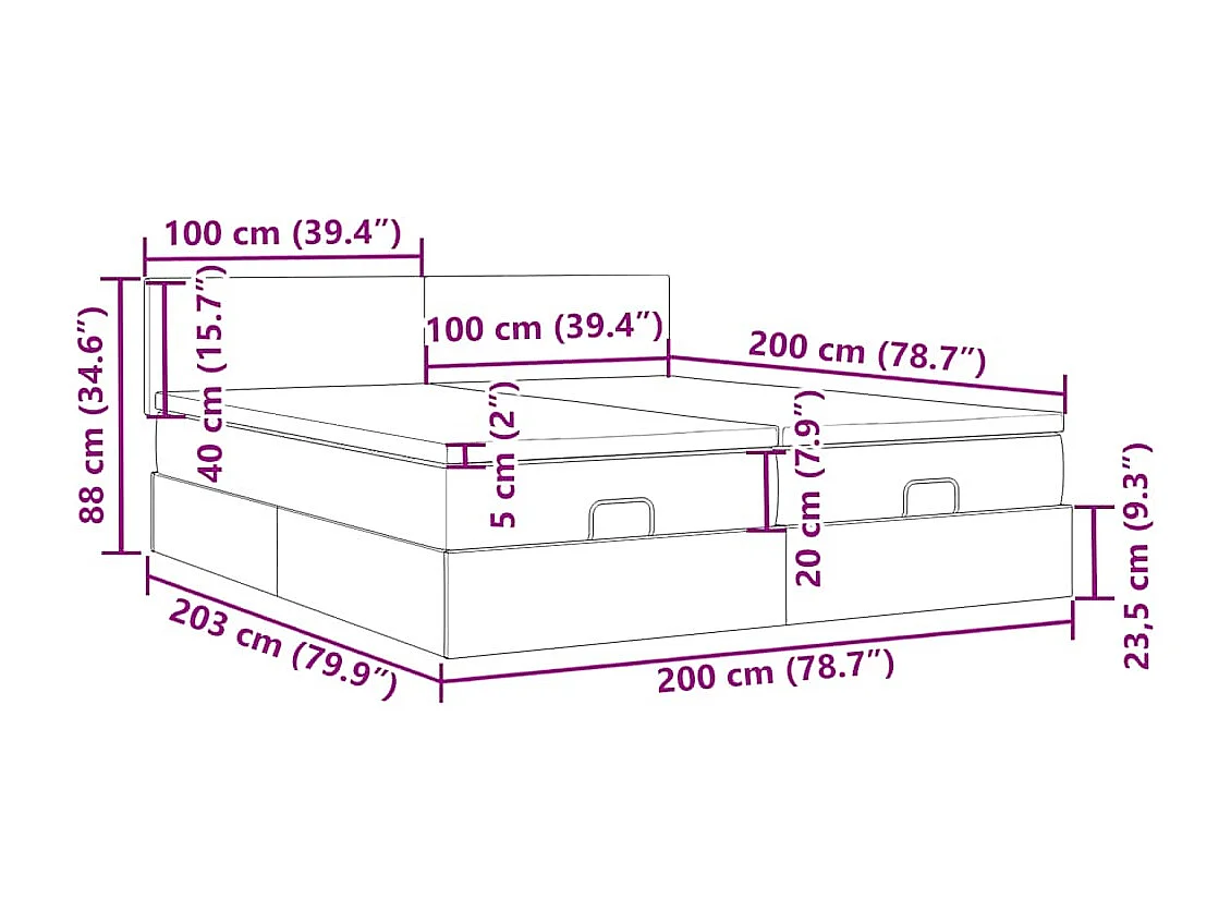 Struttura Letto Pouf con Materassi 200x200 cm Velluto