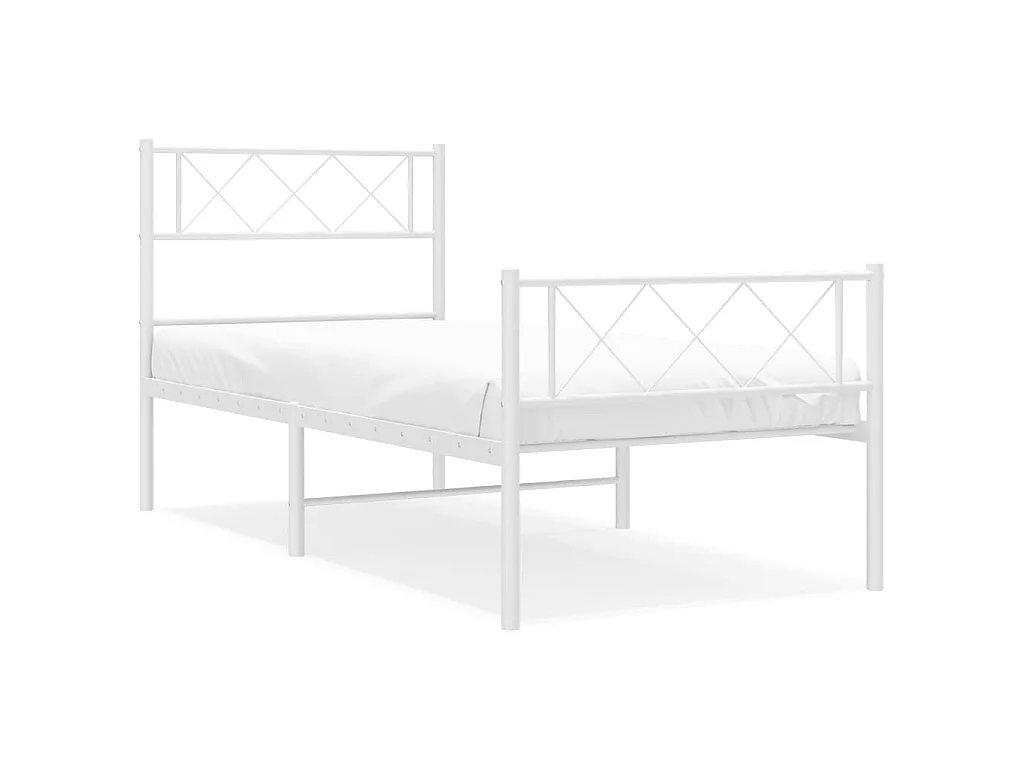 Cadre de lit métal sans matelas et pied de lit blanc 107x203 cm