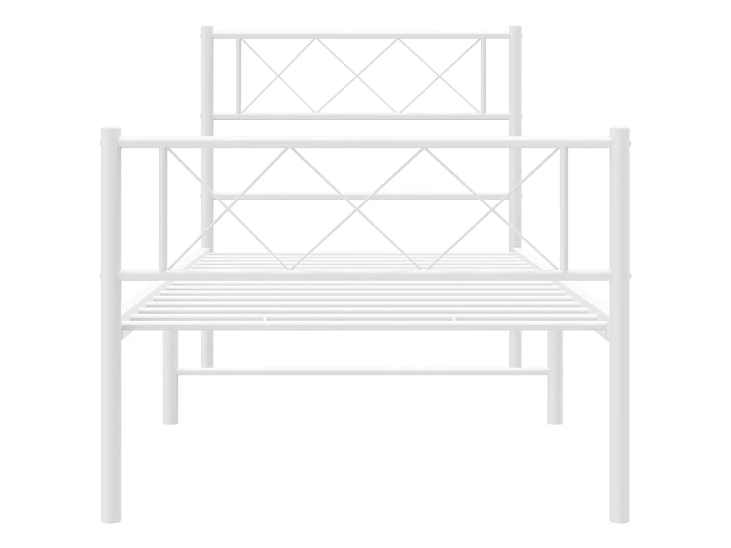 Cadre de lit métal sans matelas et pied de lit blanc 107x203 cm