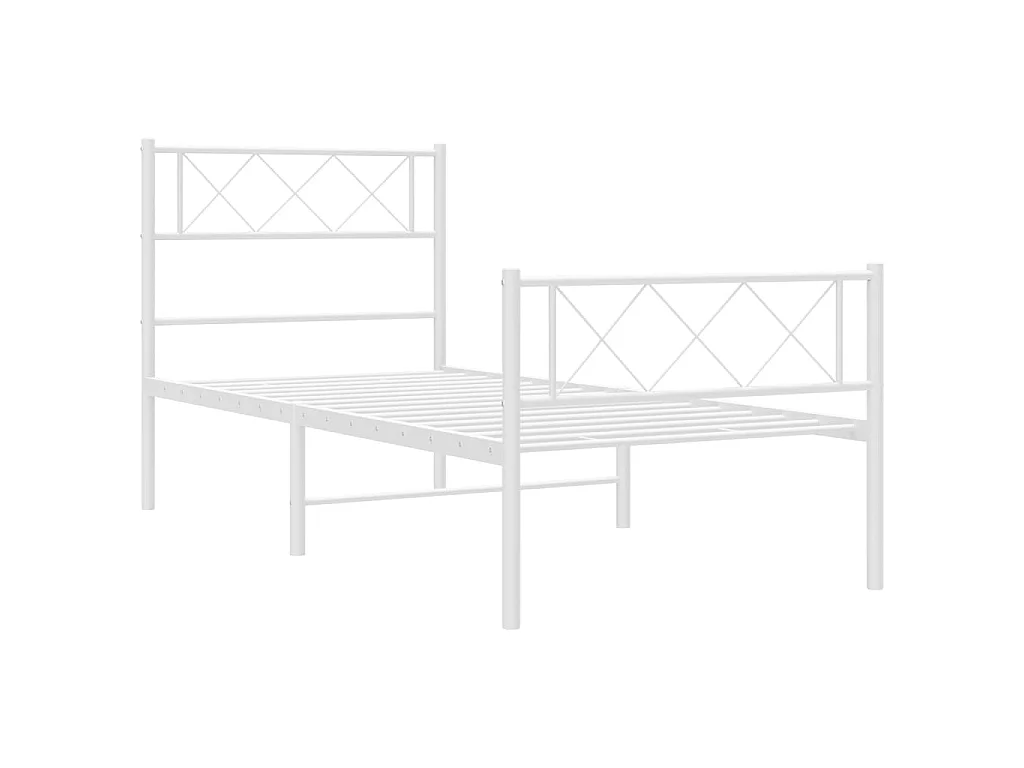 Cadre de lit métal sans matelas et pied de lit blanc 107x203 cm