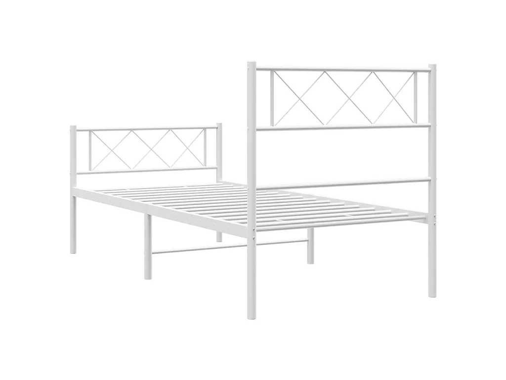 Cadre de lit métal sans matelas et pied de lit blanc 107x203 cm