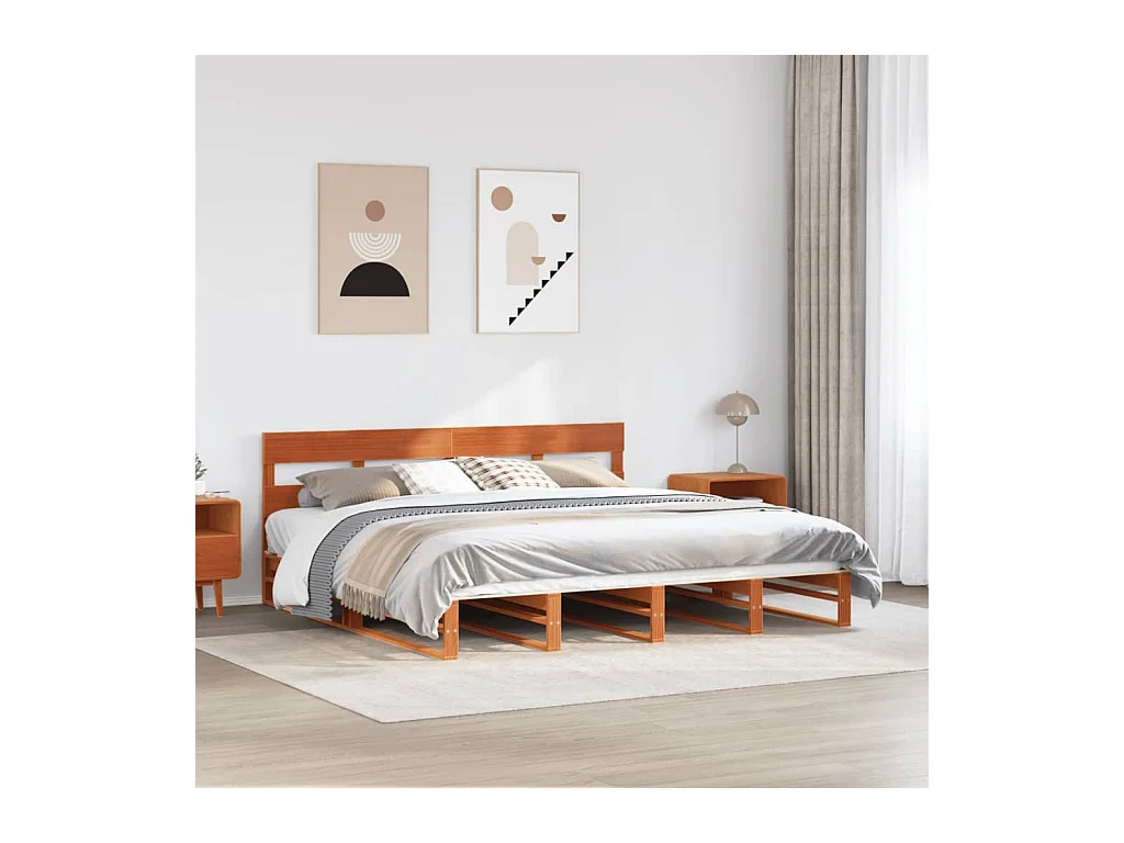 Cadre de lit sans matelas cire marron 200x200cm bois pin massif