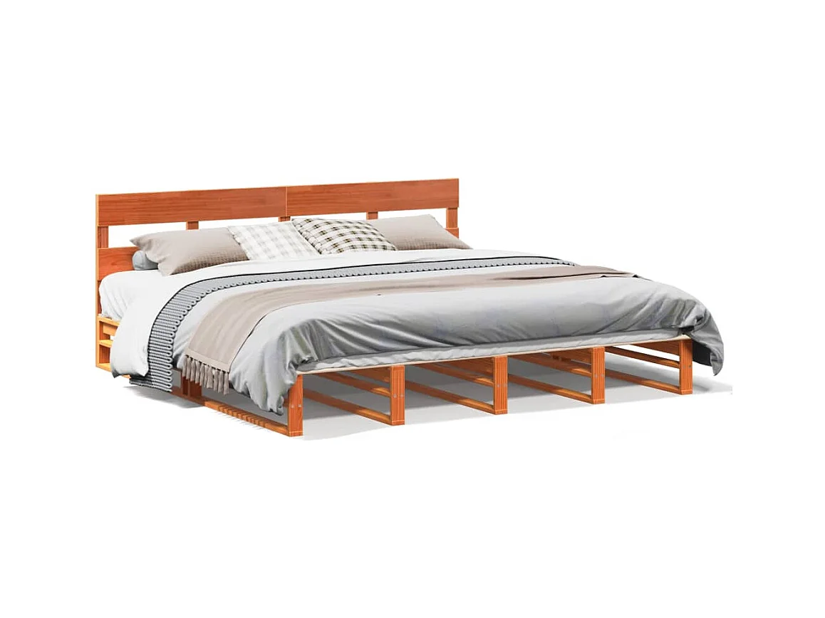 Cadre de lit sans matelas cire marron 200x200cm bois pin massif