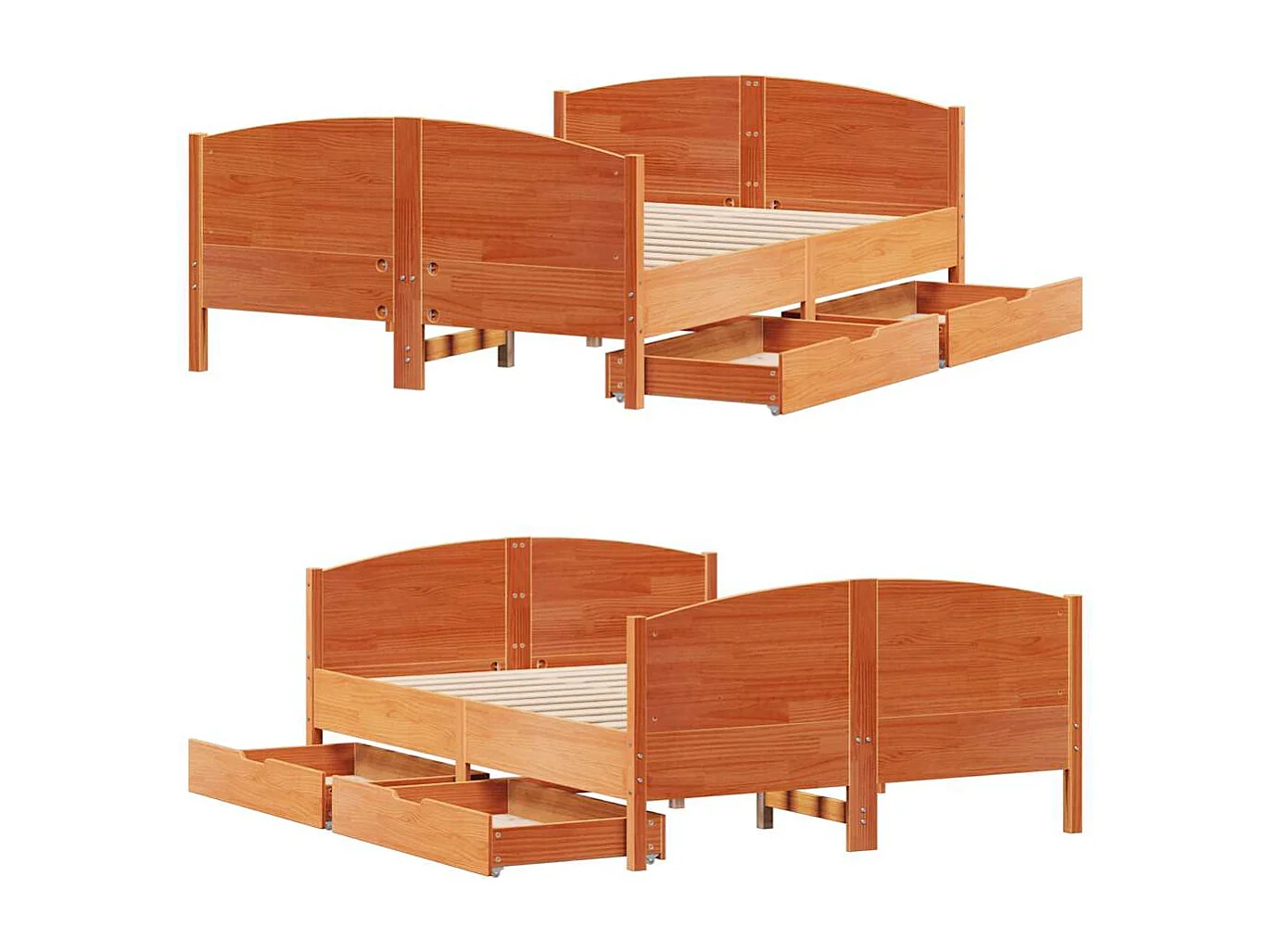 Cama sin colchón madera maciza pino marrón cera 150x200 cm