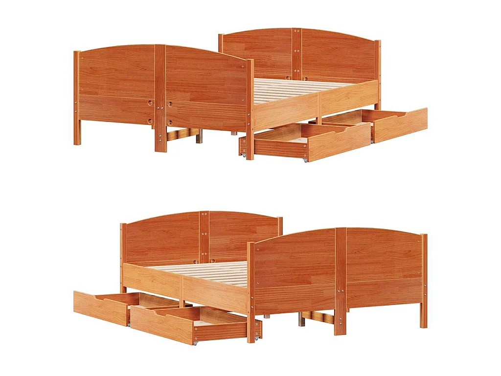 Cama sem colchão 150x200 cm madeira pinho maciça castanho-mel