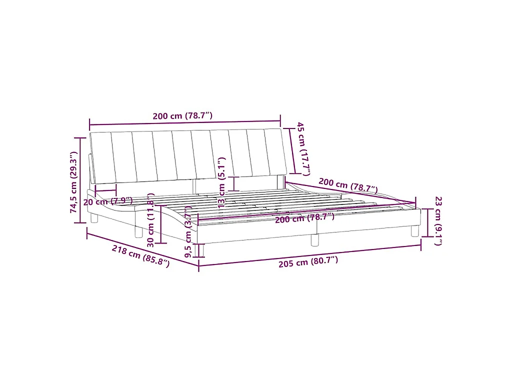 Giroletto senza Materasso Hanko Grigio Scuro 200x200 cm Velluto