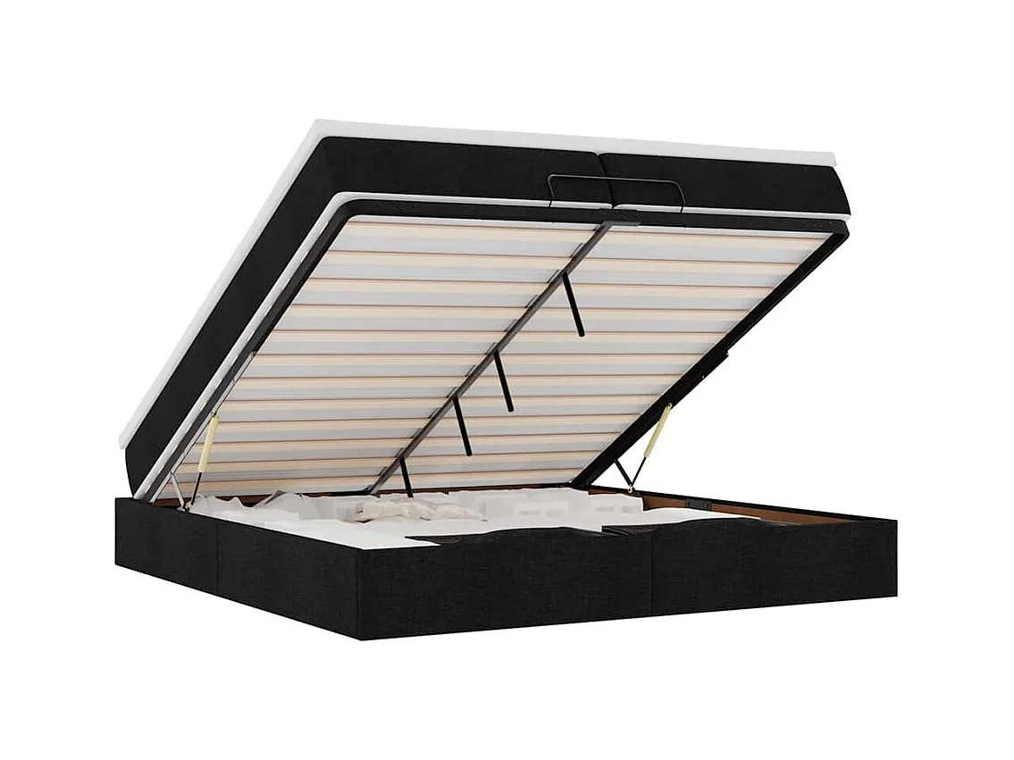 Cadre de lit ottoman avec matelas noir 200x200cm tissu