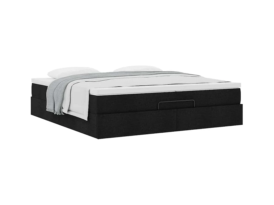 Cadre de lit ottoman avec matelas noir 200x200cm tissu
