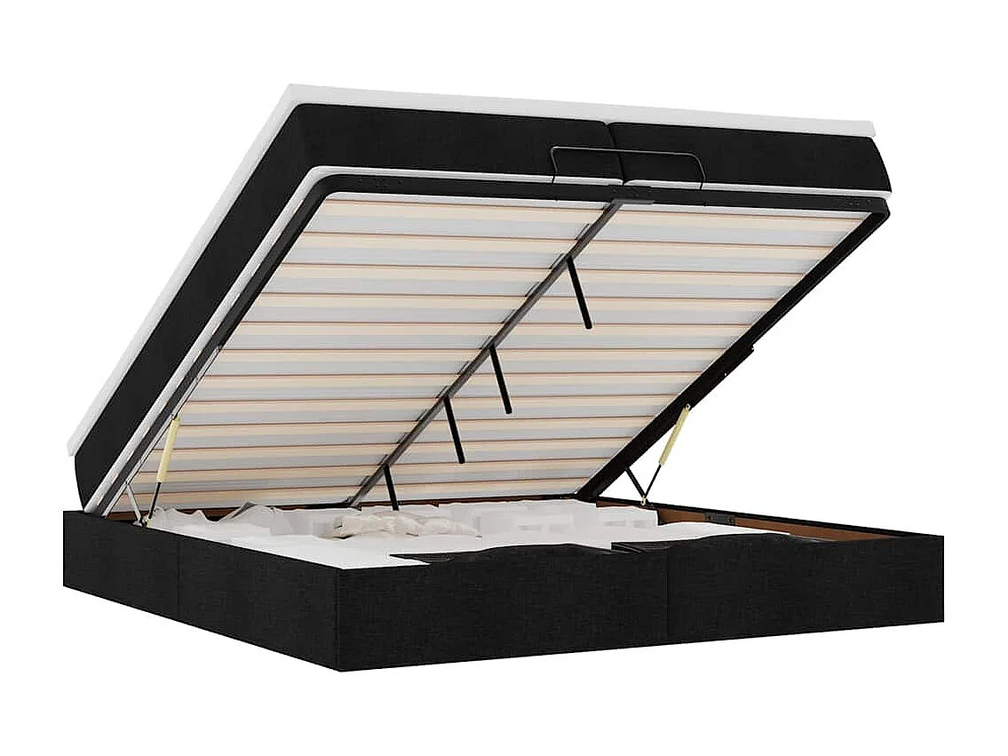 Cadre de lit ottoman avec matelas noir 200x200cm tissu