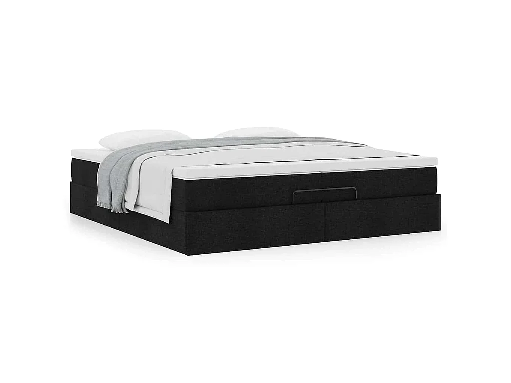 Cadre de lit ottoman avec matelas noir 200x200cm tissu