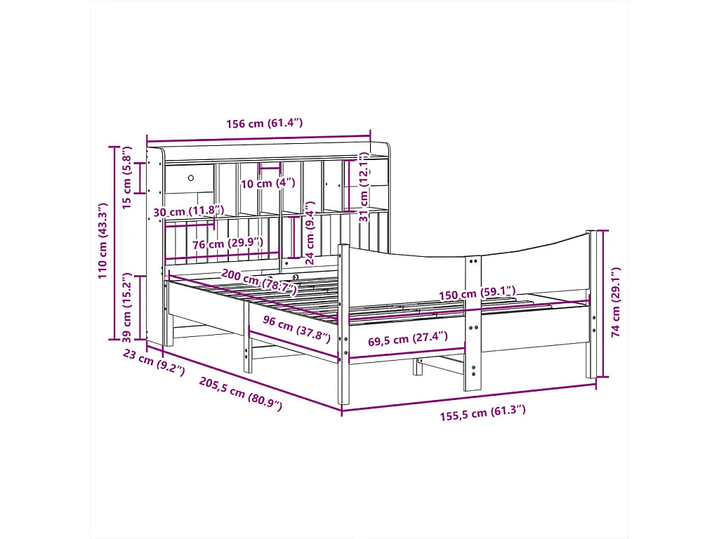 Bedframe zonder matras massief grenenhout wit 150x200 cm