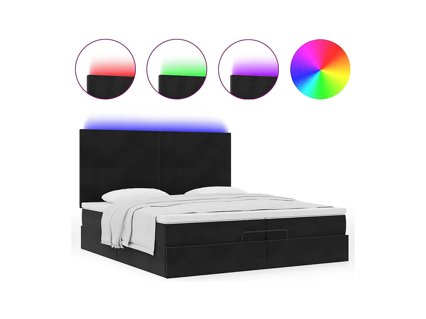 Cadre de lit ottoman avec matelas noir 200x200cm velours