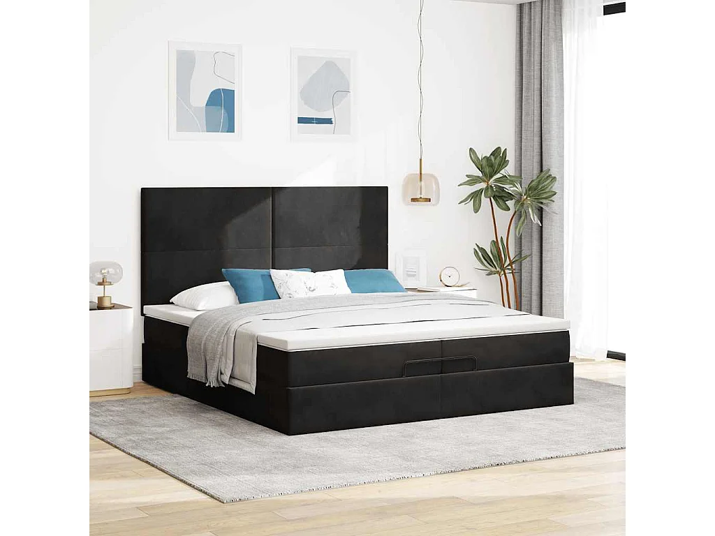 Ottoman bed met matrassen en LED's 200x200cm fluweel zwart