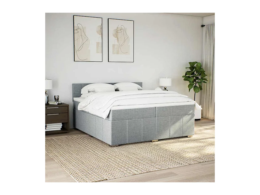 Sommier à lattes de lit avec matelas Gris clair 200x200cm Tissu