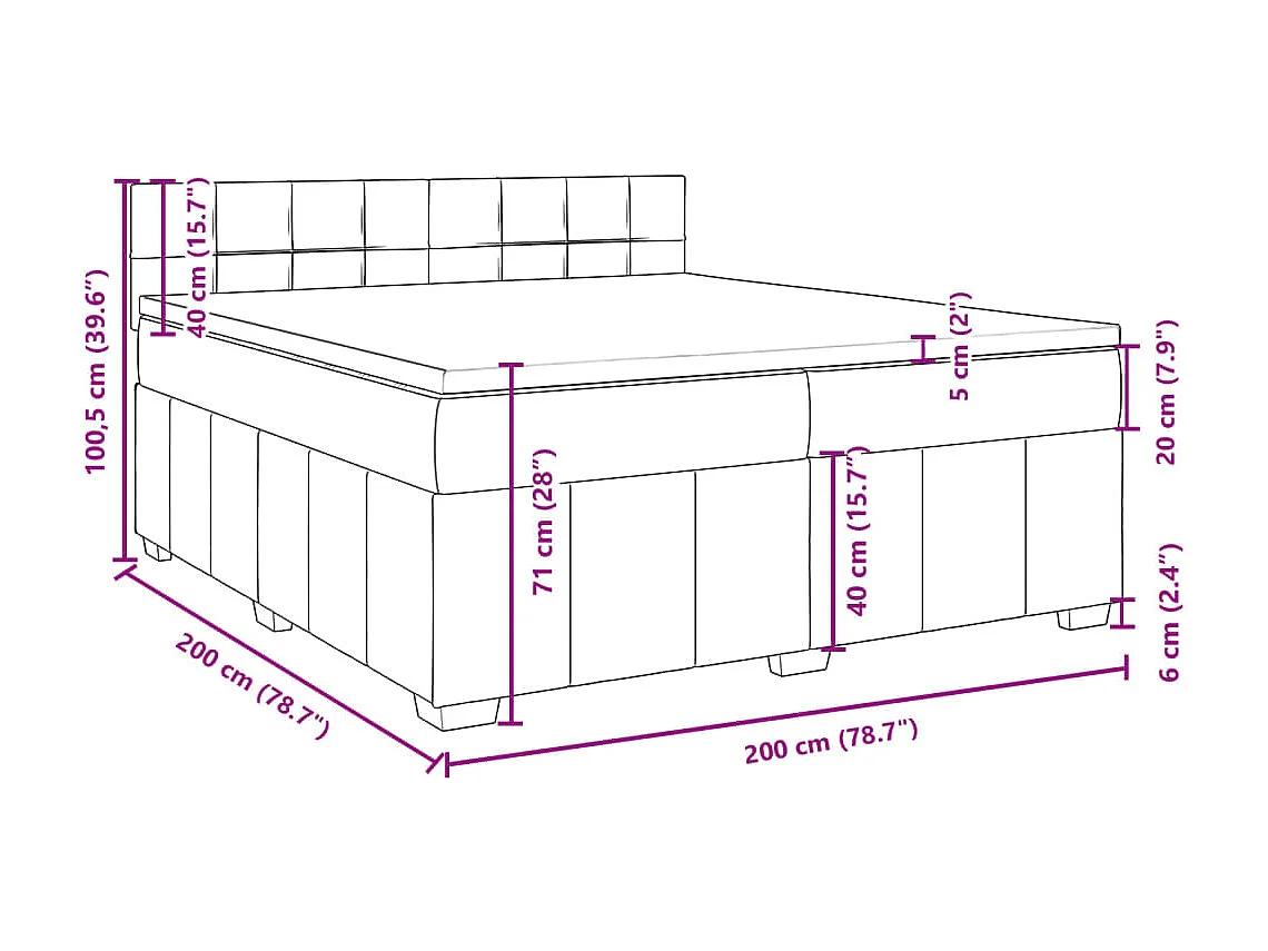 Cama box spring con colchón tela gris claro 200x200 cm