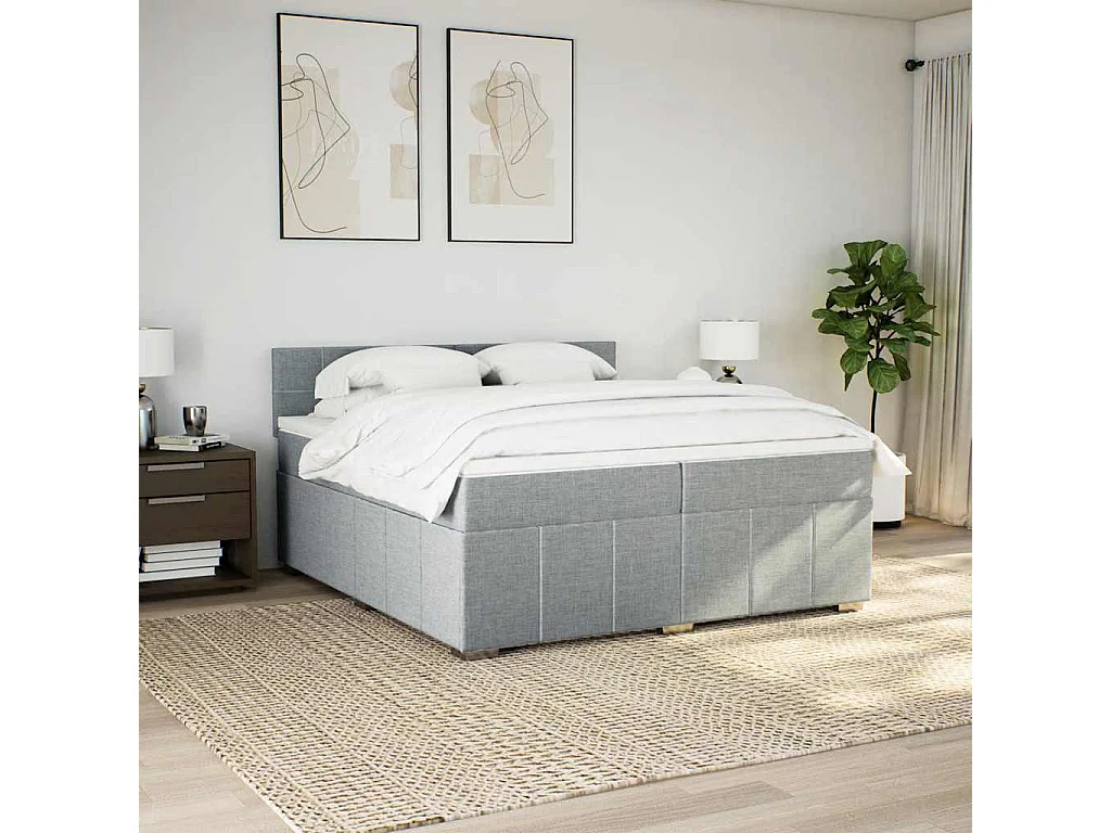 Cama box spring con colchón tela gris claro 200x200 cm
