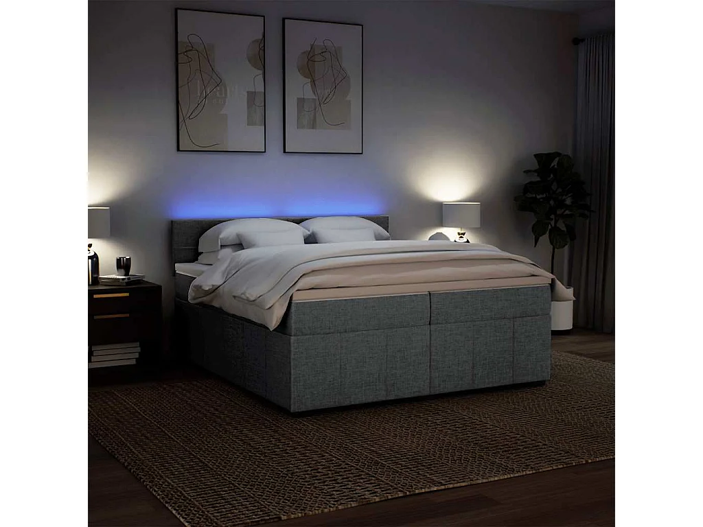 Cama box spring con colchón tela gris claro 200x200 cm