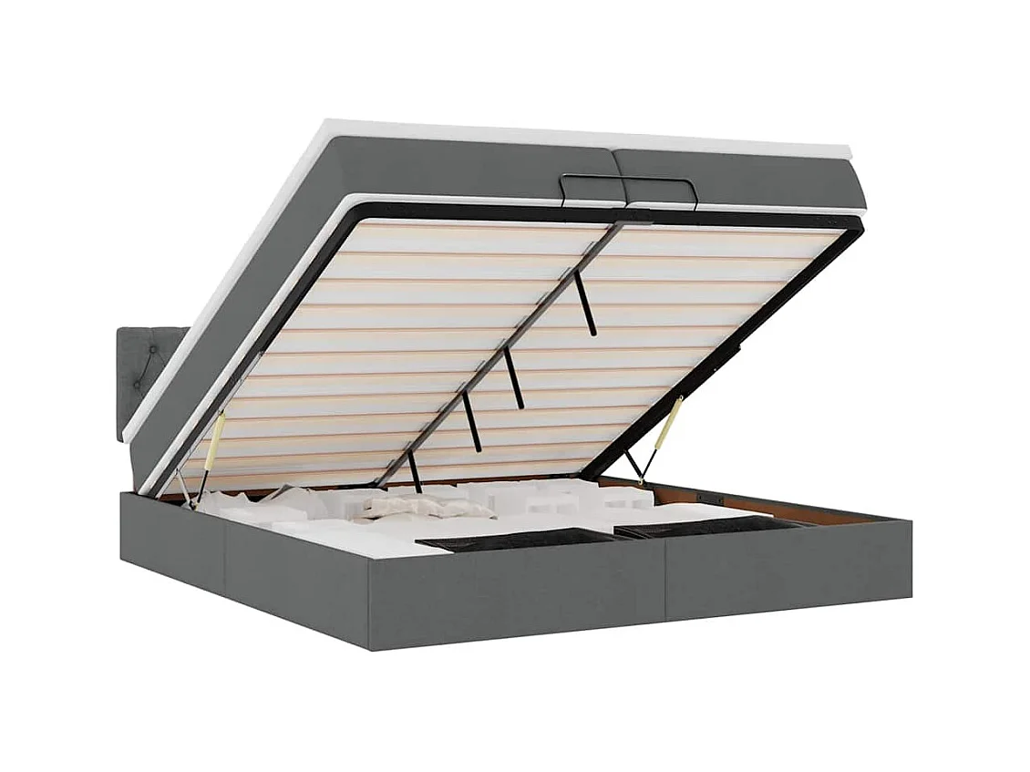 Ottoman-Bett mit Matratzen & LEDs Dunkelgrau 200x200 cm Stoff