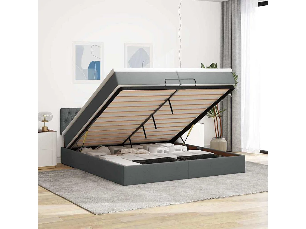 Ottoman bed met matrassen en LED's 200x200cm stof donkergrijs