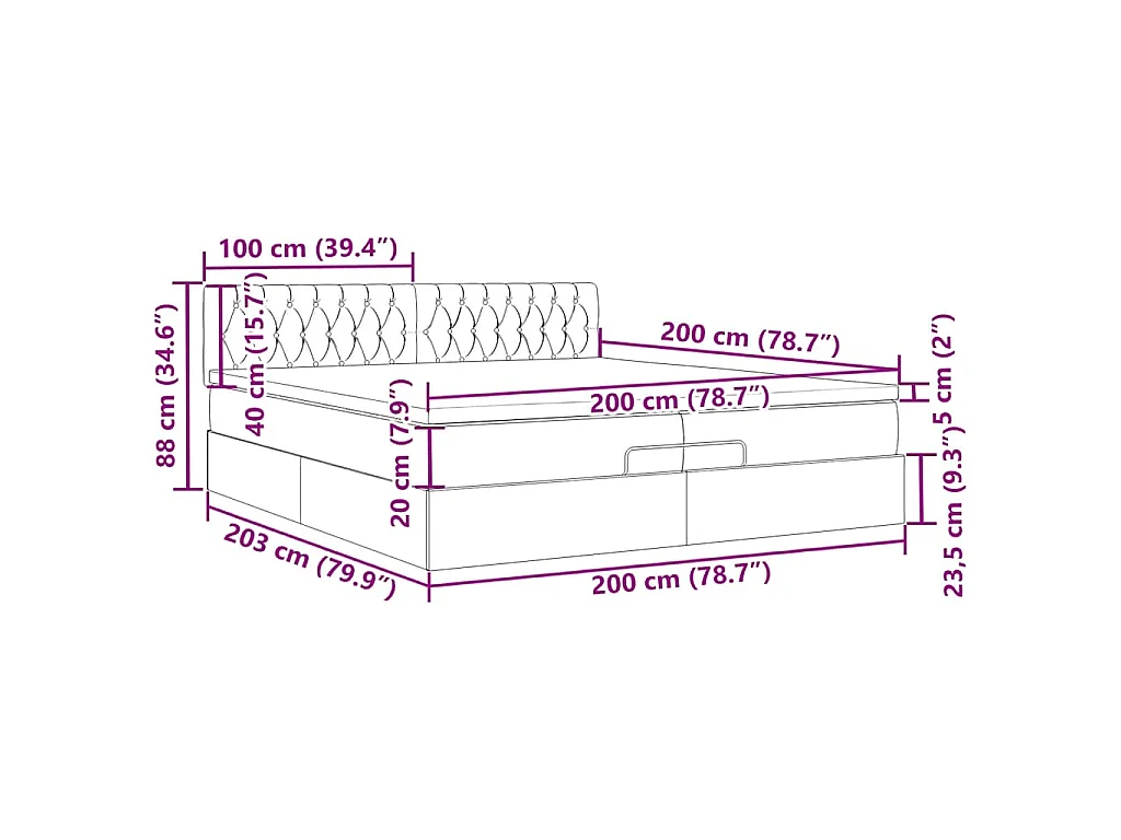 Ottoman bed met matrassen en LED's 200x200cm stof donkergrijs