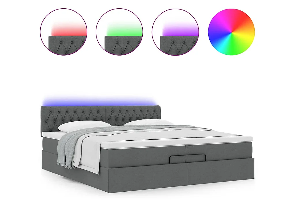 Ottoman bed met matrassen en LED's 200x200cm stof donkergrijs