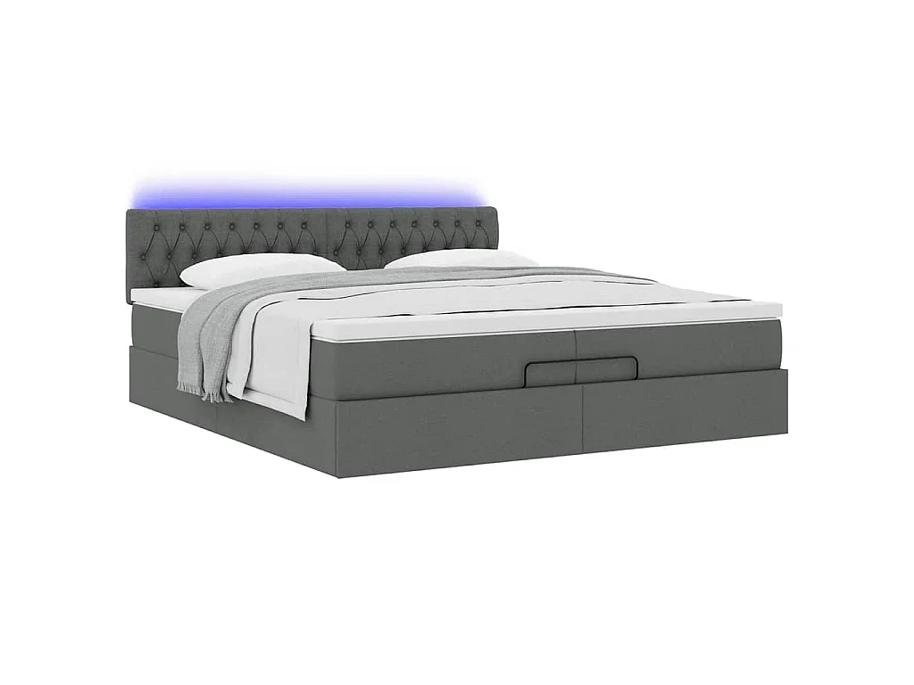 Ottoman bed met matrassen en LED's 200x200cm stof donkergrijs