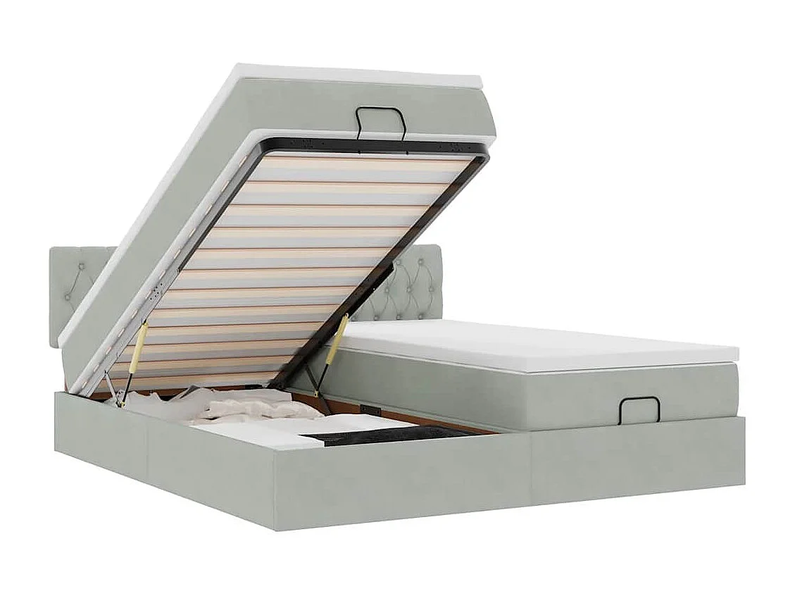 Ottoman-Bett mit Matratzen Hellgrau 200x200 cm Samt