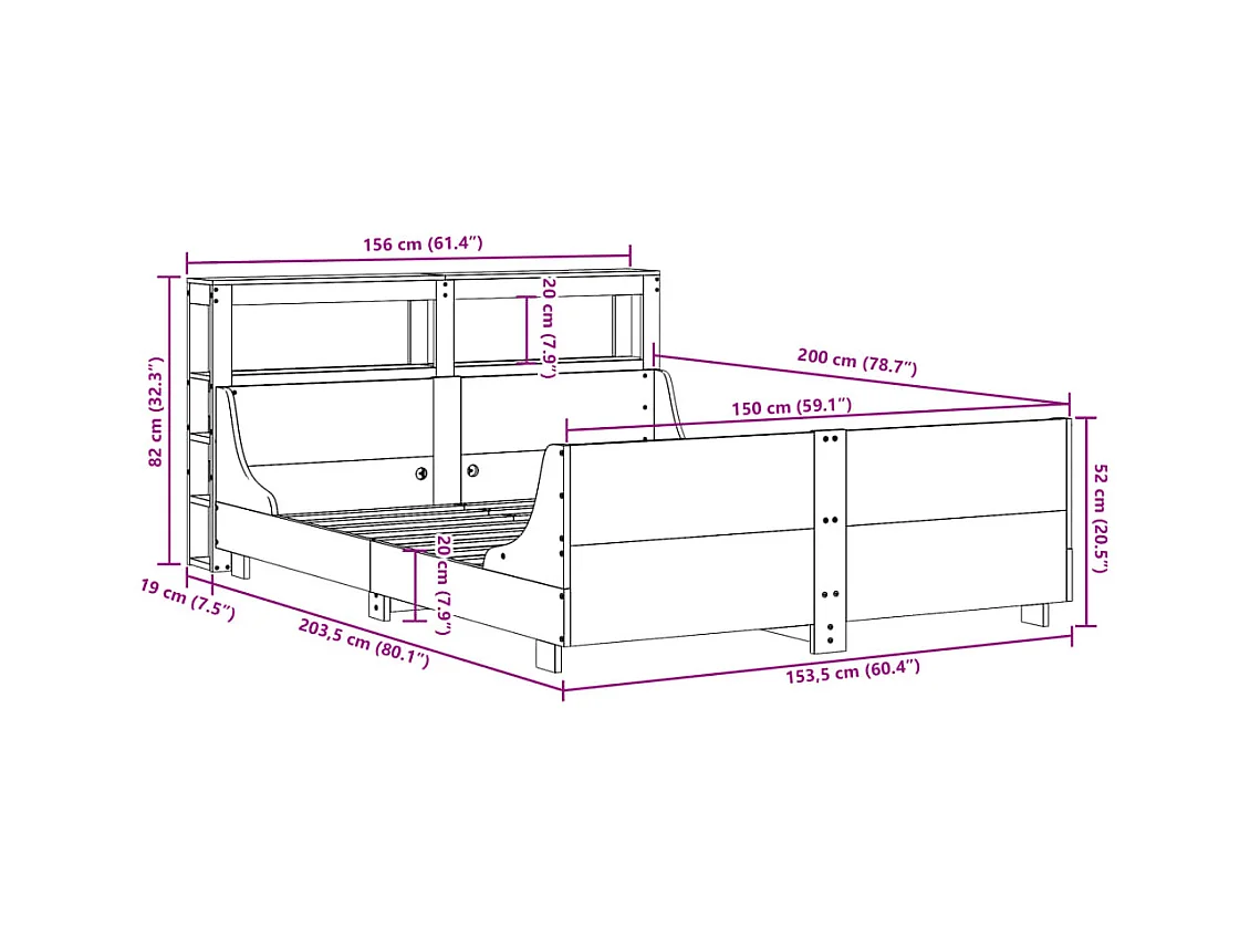 Cadre de lit sans matelas blanc 150x200 cm bois de pin massif