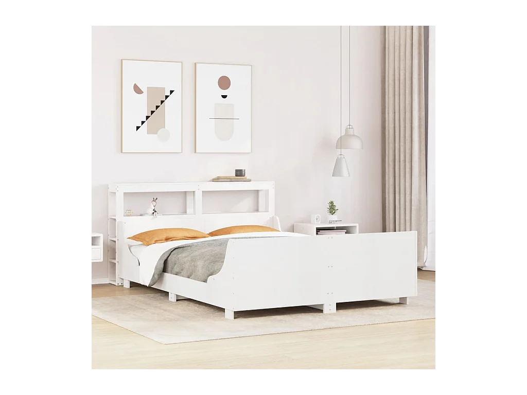 Cadre de lit sans matelas blanc 150x200 cm bois de pin massif