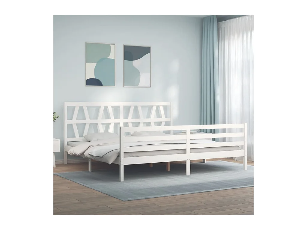 Giroletto con Testiera Bianco 200x200 cm in Legno Massello