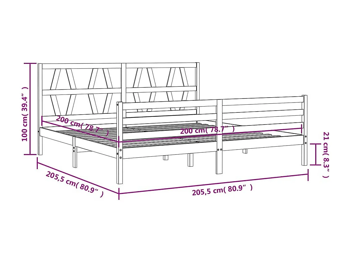 Massivholzbett mit Kopfteil Weiß 200x200 cm