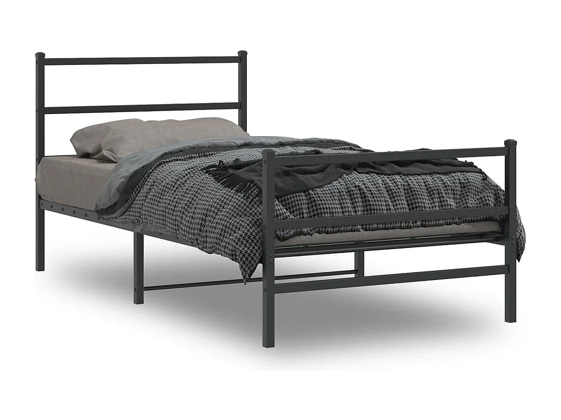 Cadre de lit métal sans matelas avec pied de lit noir 107x203cm