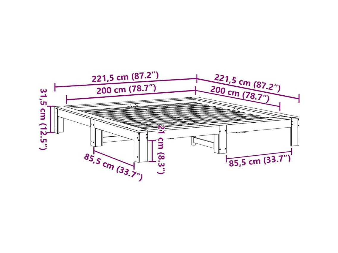 Giroletto senza Materasso Bianco 200x200 cm Legno Massello Pino