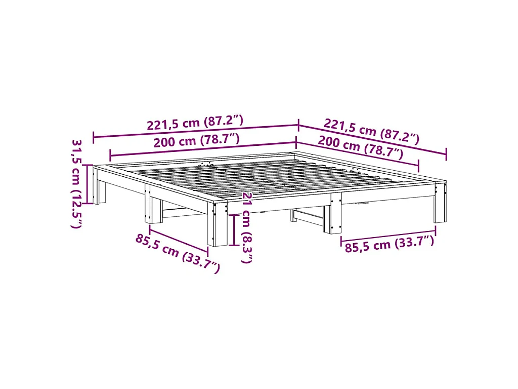 Bedframe zonder matras massief grenenhout wit 200x200 cm