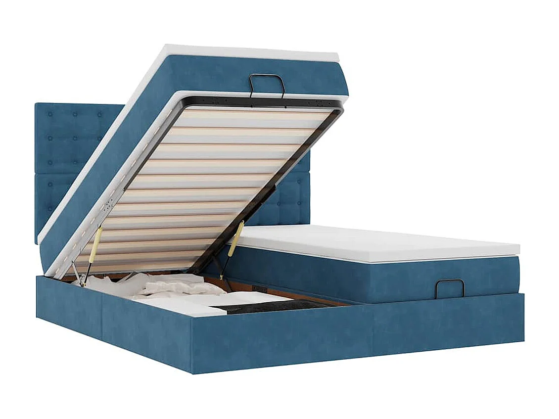 Estrutura de cama otomana com colchão azul escuro Veludo