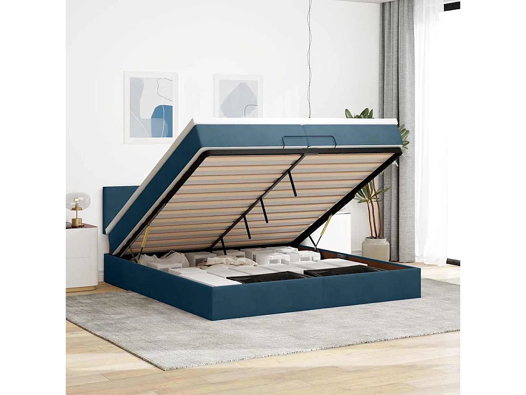 Bed poef met matrassen en leds 200x200 cm fluweel donkerblauw