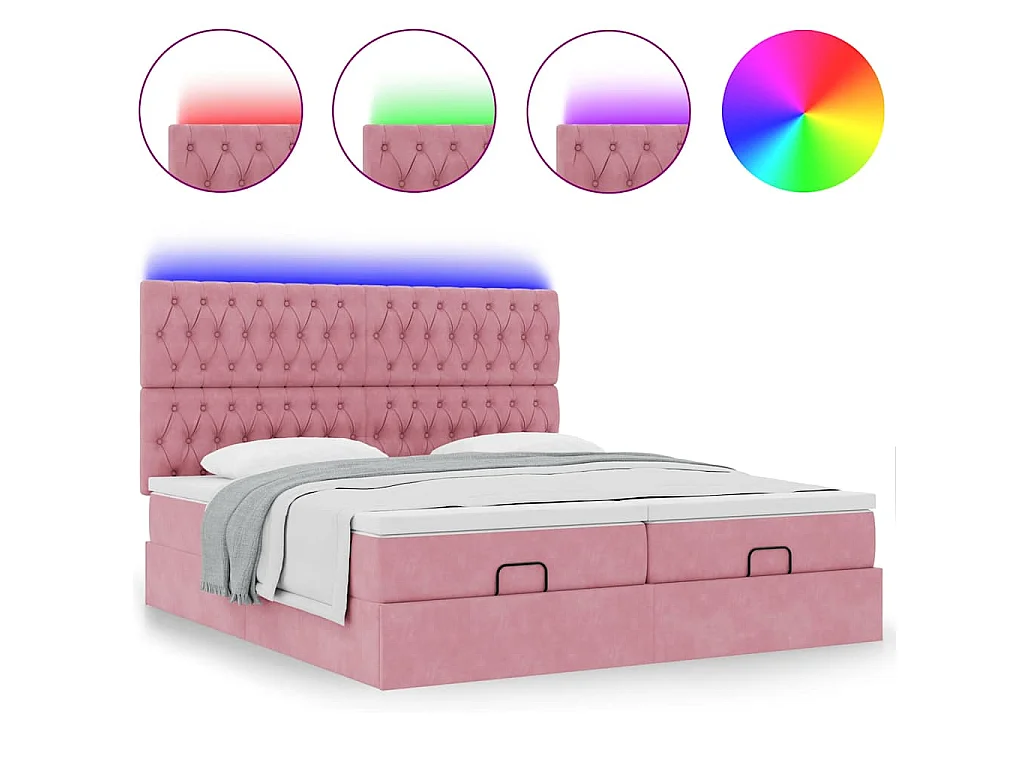Estructura de cama otomana colchones terciopelo rosa 200x200cm
