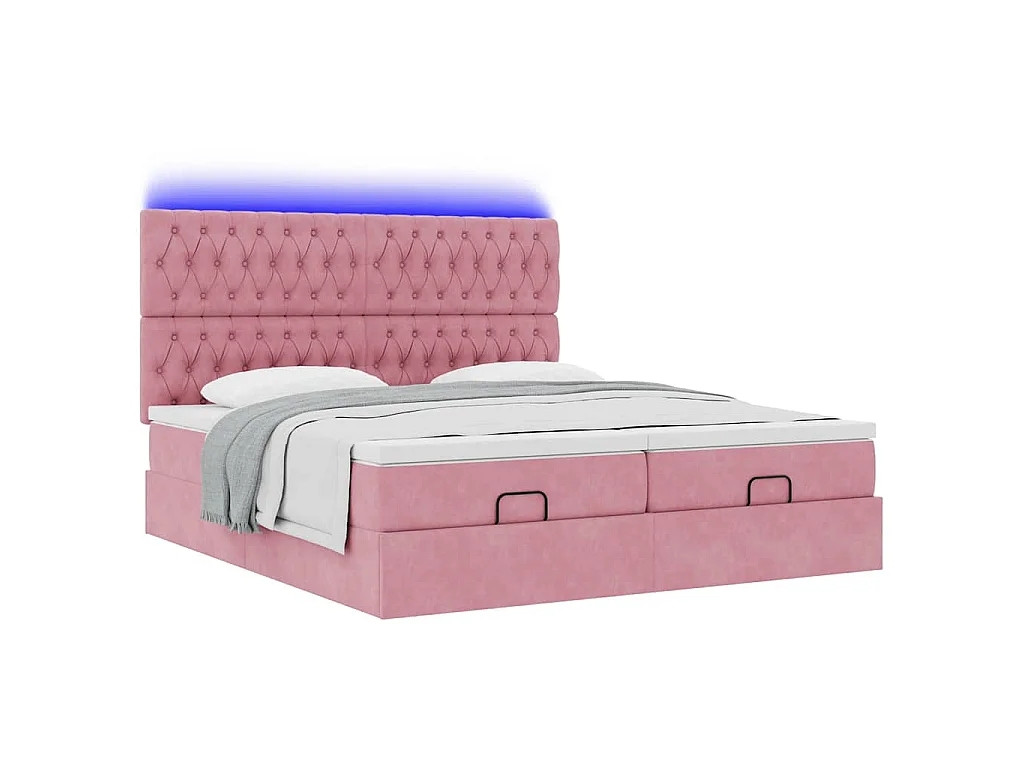 Estructura de cama otomana colchones terciopelo rosa 200x200cm