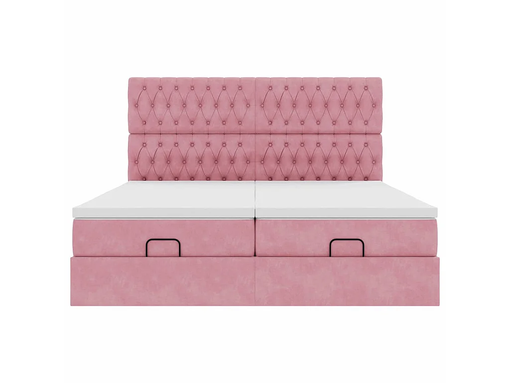 Estructura de cama otomana colchones terciopelo rosa 200x200cm